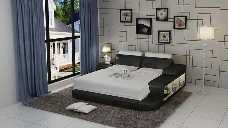 Golden Leather Bed With 3 Storages