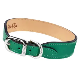 Italian Emerald Green Dog Collar Leather in Nickel