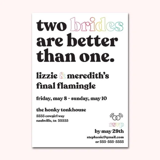Two Brides Are Better Than One Bachelorette Party Invitation with Itinerary | Printable Template